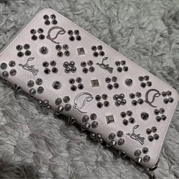 Authentic Christian Louboutin Long Wallet Zip Around Studs Pink - Picture 8 of 8